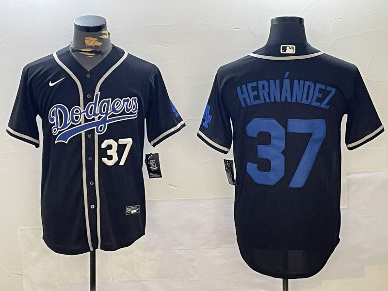 Men Los Angeles Dodgers 37 Hernandez Black Game 2024 Nike MLB Jersey style 11213